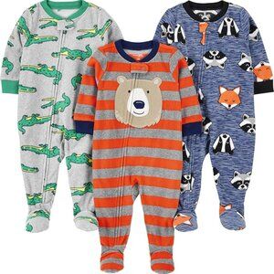 Pack of 3 Toddlers & Baby Boys' Loose-Fit Flame Resistant Fleece Footed Pajamas